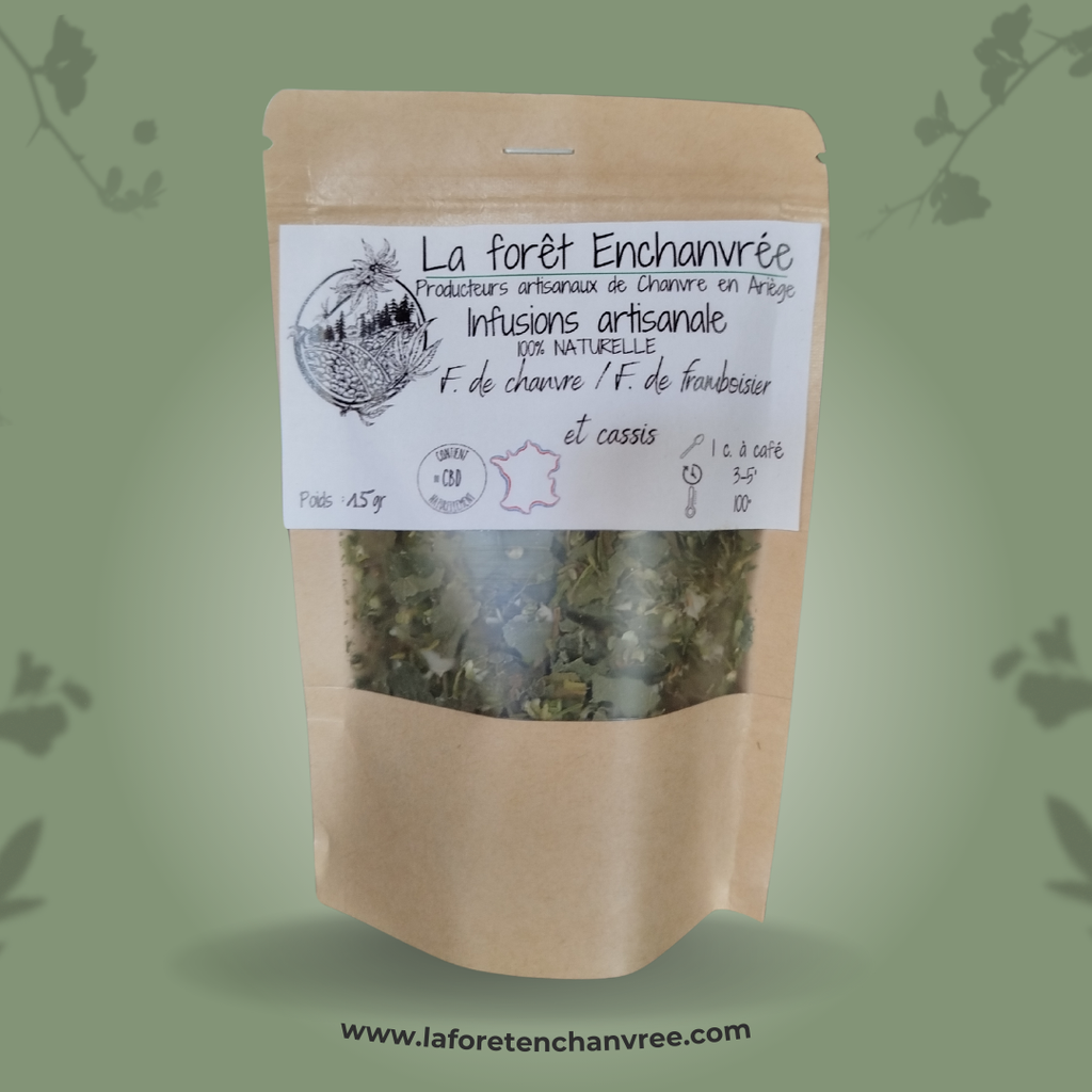Infusion fleurs de Chanvre, feuilles de Framboisier et feuilles de Cassis -  15gr